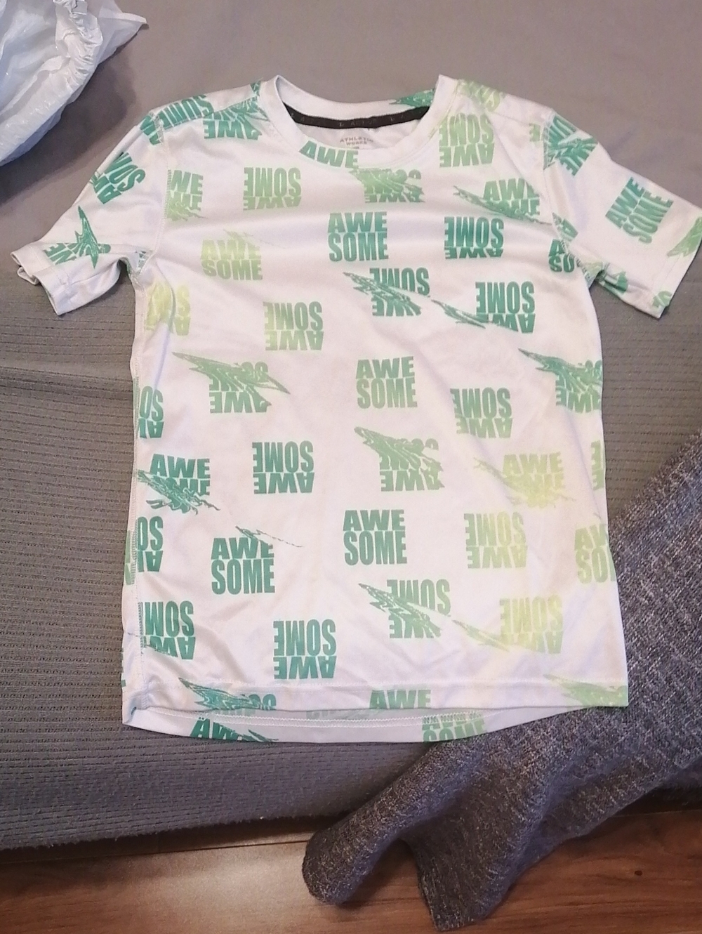 Athletic Works White Tee with Green "AWESOME" Print
